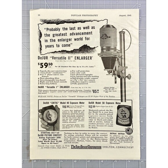 DeJur-Amsco Corp. "Versatile II Enlarger" Vintage Print Ad 1941 - Picture 2 of 3